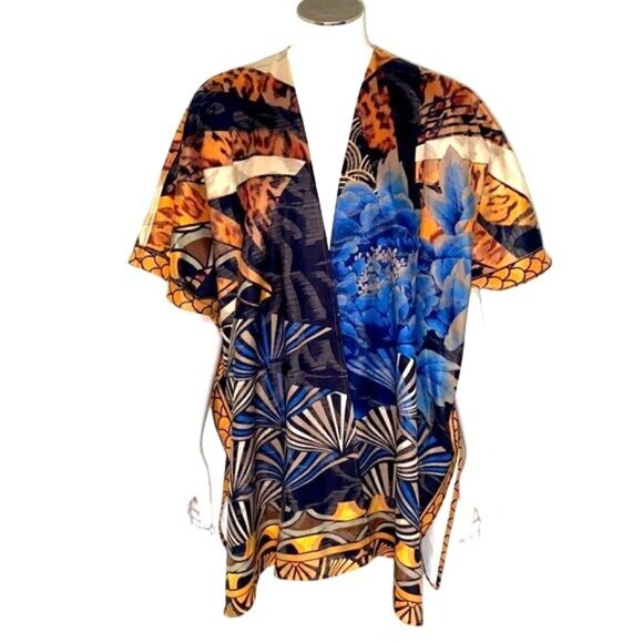 Chicos Abstract Bold Floral Animal Print Festival Wrap Open Cardigan Artistic OS - Picture 7 of 12